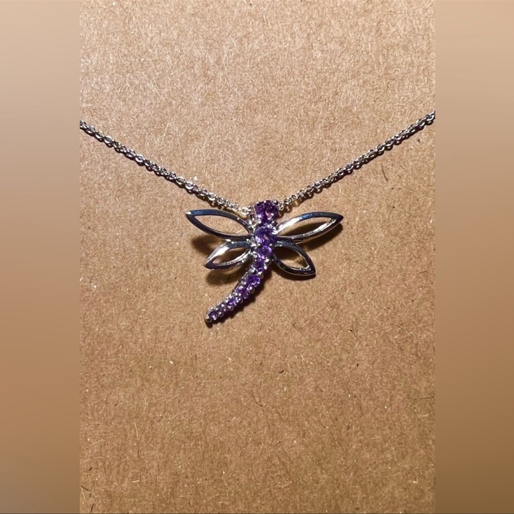 Silver Plated Amethyst Dragonfly Necklace